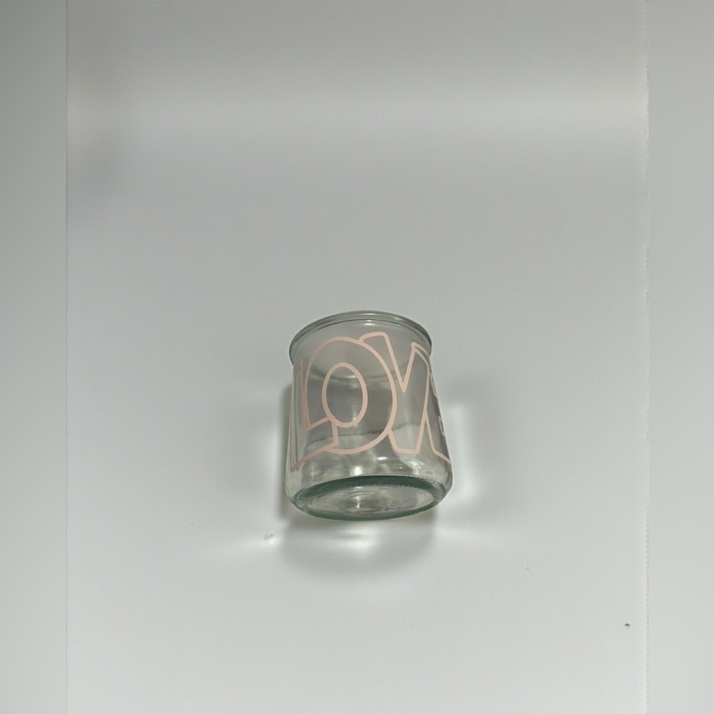 Small Glass Container Jar With Love Design in Light Pink